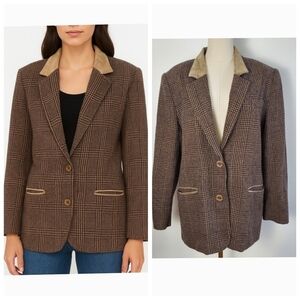 Vintage Jessica Sport Brown and Tan Plaid Blazer with Velvet Collar